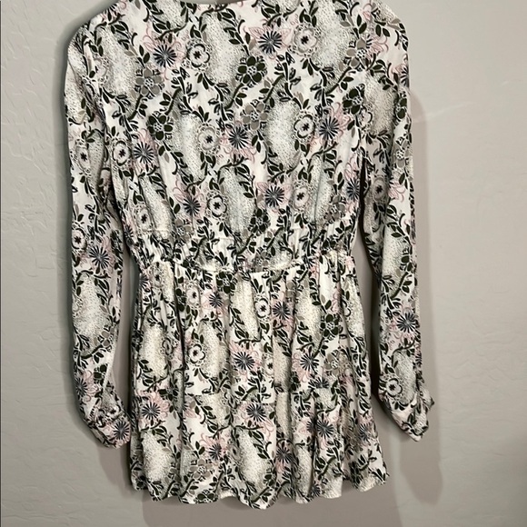 Free People Mini Dress Blouse Tunic Top Floral Pockets Green Tassels Cottagecore - Picture 5 of 12